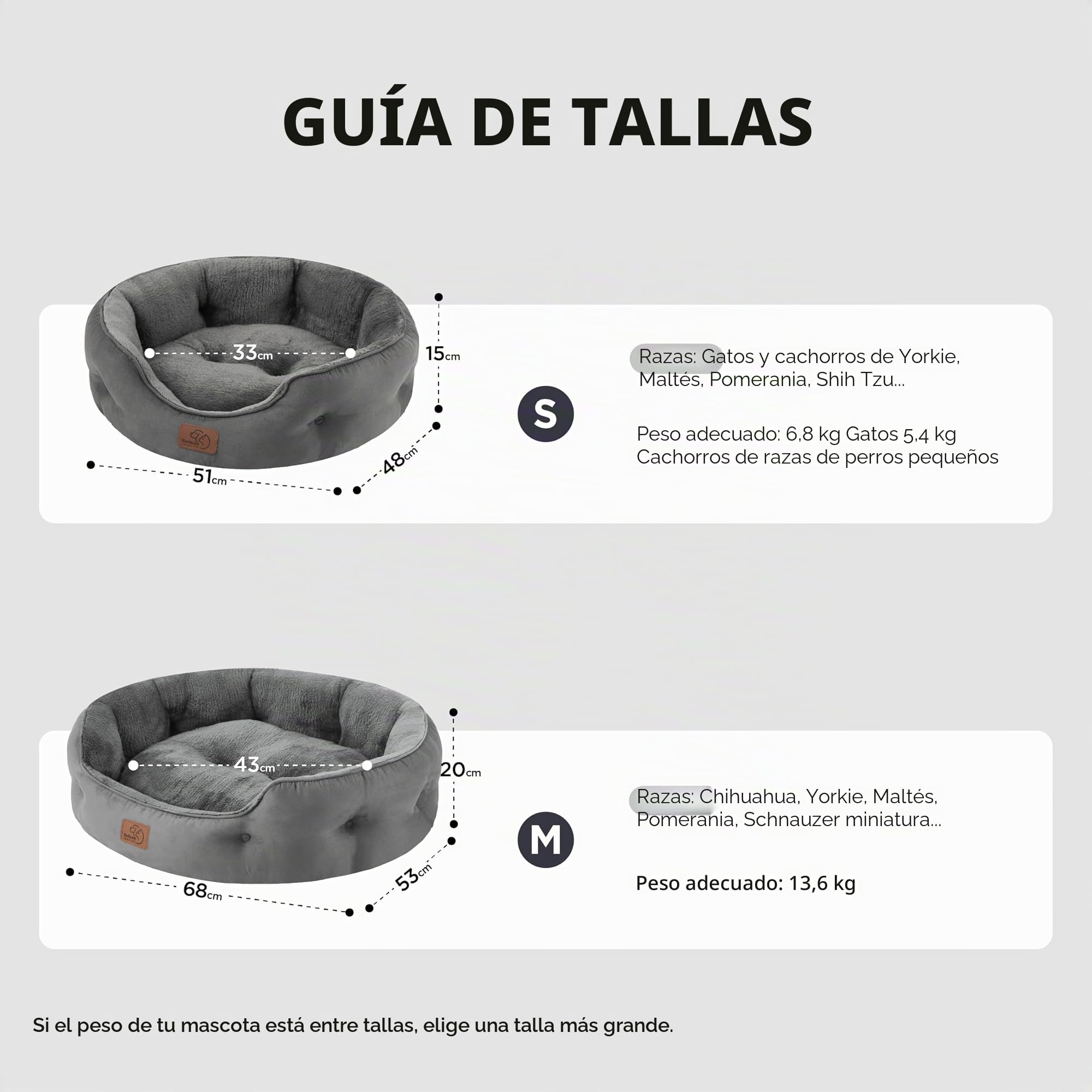 Bedsure Cama Grande Lavable Gatos - Redonda Antideslizante Interior para Gatitos y Cachorros, Gris 51x48x15cm