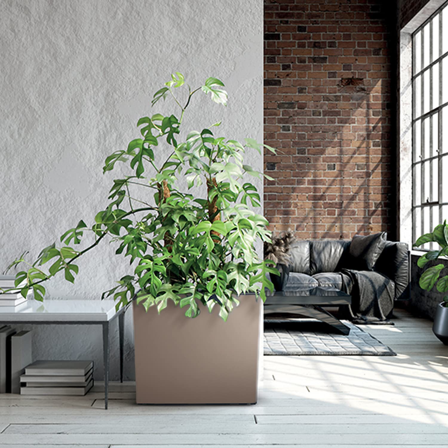 IMJ-Global Rechthoekige Plantenbak Bloempot Urbi Case Betoneffect van Kunststof, 58 x 18 x 49,8 cm, voor Binnen en Buiten, Terracotta, 44 Liter, Modern Design