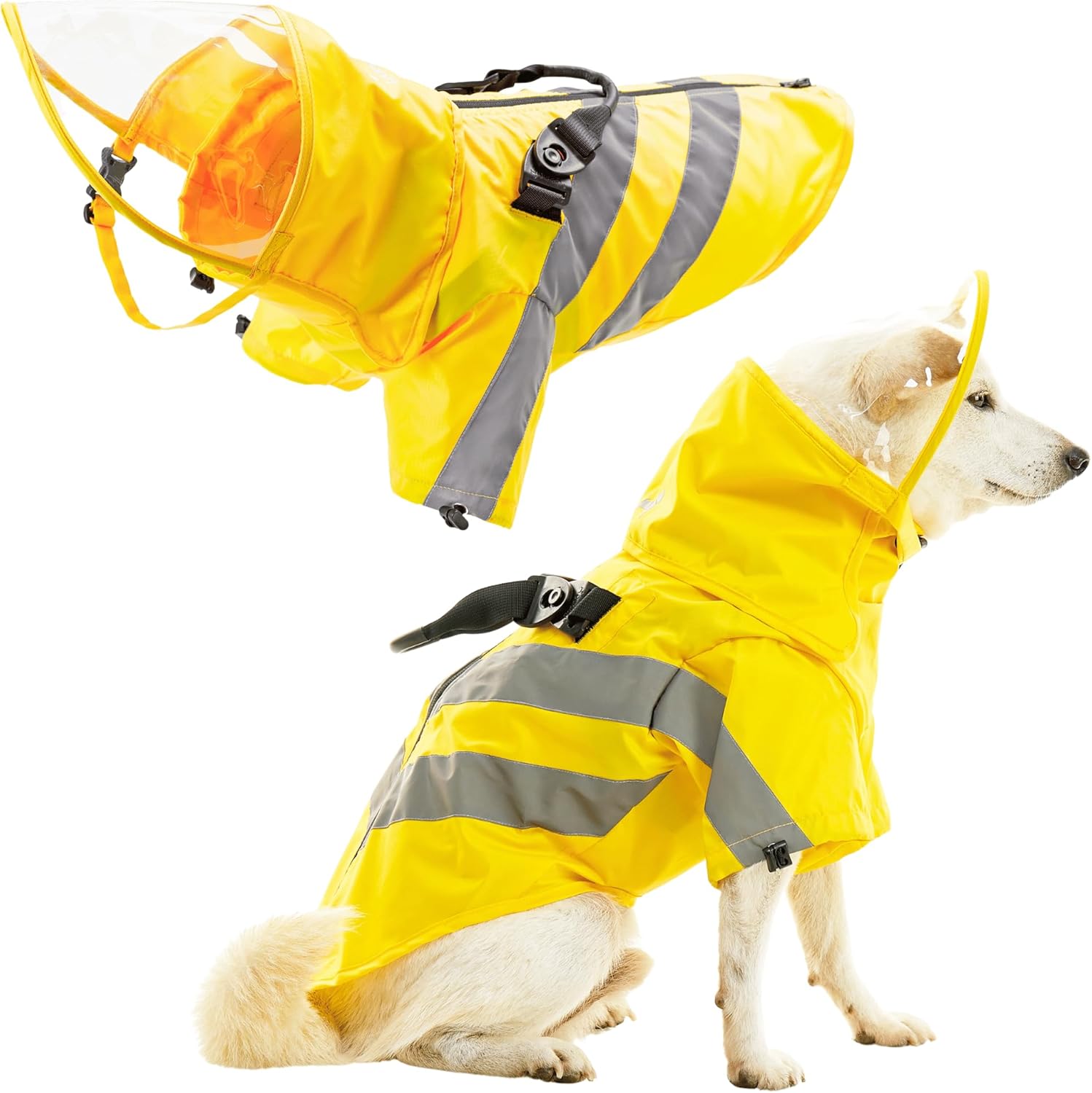 Gooby Wind Runner Anorak with Visor - Lightweight Waterproof Dog Rain Jacket, Built-in Harness, Reflective Linings, Pull Handle, Reversed Zipper Closure - Rain Coat for Dogs - Yellow, X-Large