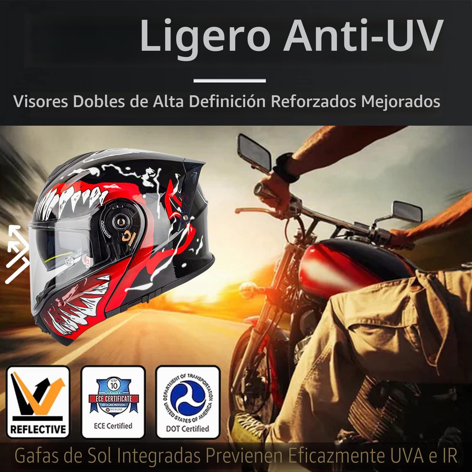 Casco Moto Modular ECE Homologado Casco Motocicleta Abatible Casco de Moto Integral Scooter con Doble Visera para Adultos Mujer Hombre, Rojo Negro-M(57~58cm)
