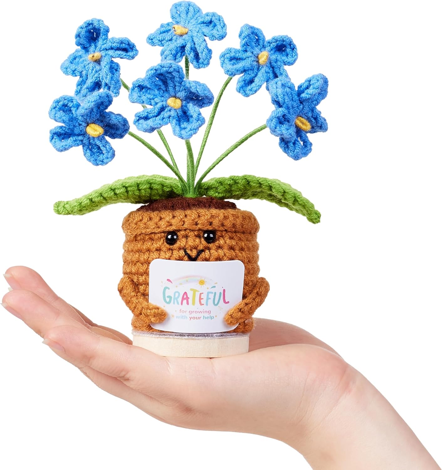 LAIDANLA Crochet Flowers for Women Small Handmade Blue Forget Me Not Graduation Friendship Cute Thank You Birthday Gifts for Mom Teachers Coworkers Best Friend - Image 7