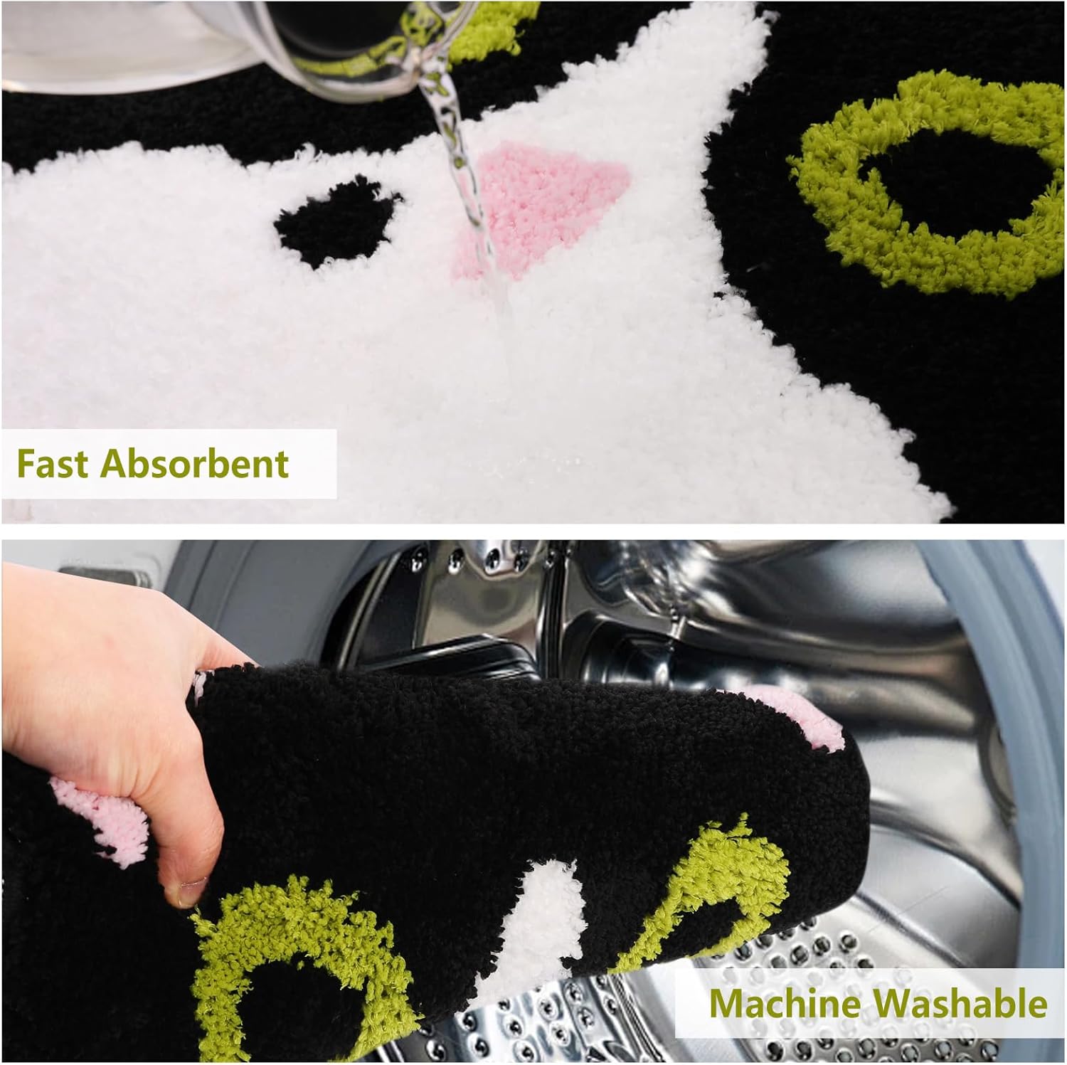 KAMA BRIDAL Cute Bath Mat Cat Bath Rugs for Bathroom Floor Non-Slip Backing Shower Mat Fast Absorbent Thick Soft Microfiber Machine Washable(Blackwhite,24x24inches)