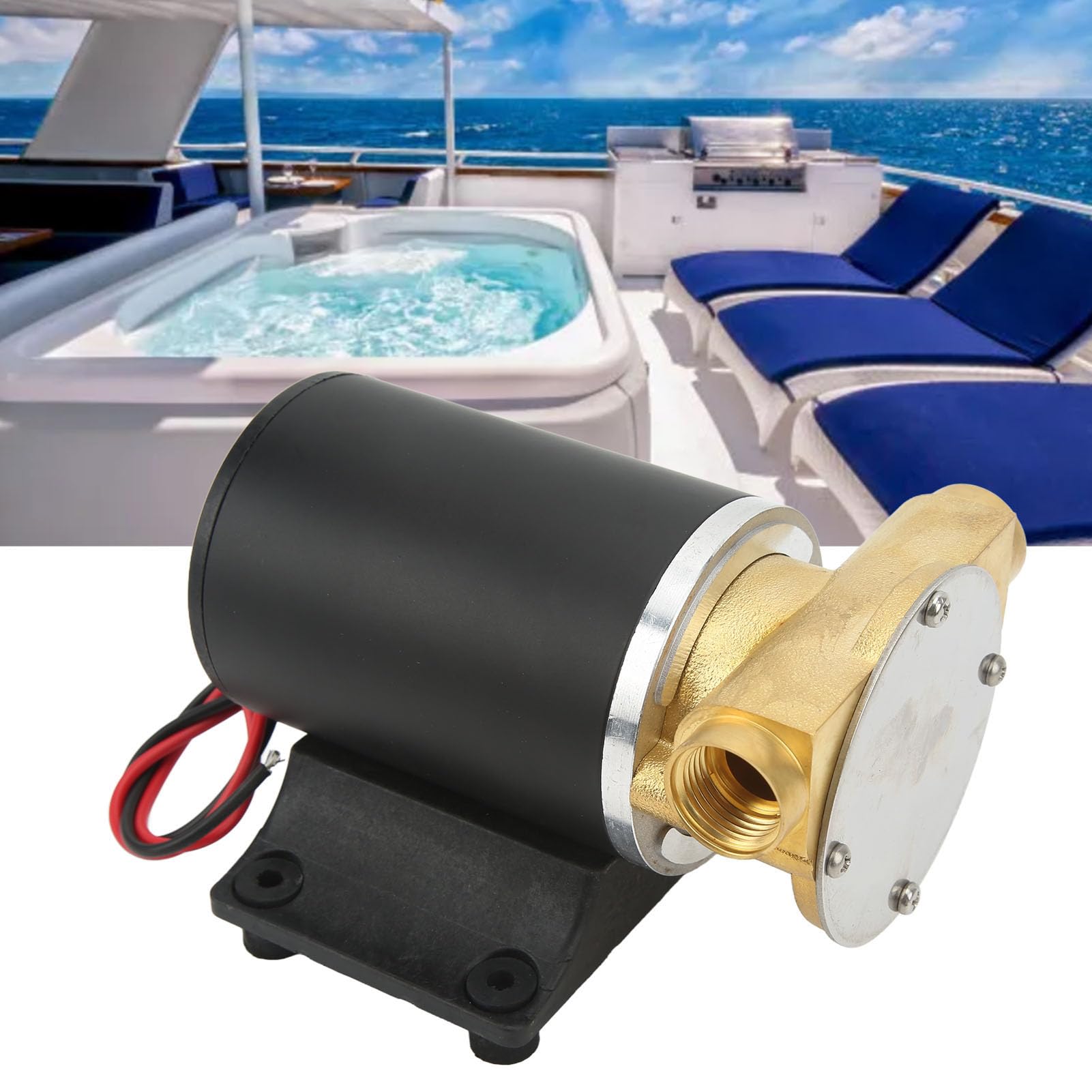 Ausla Wirnik Samozasysający Pompa Zęzowa Mosiężna Pompa Wody Morskiej 6 GPM Port 20 Mm Silnik z Magnesami Trwałymi Ochrona Termiczna dla łodzi Zęzowej Pokład Wyładowczy Transfer Wody do Mycia (12V)