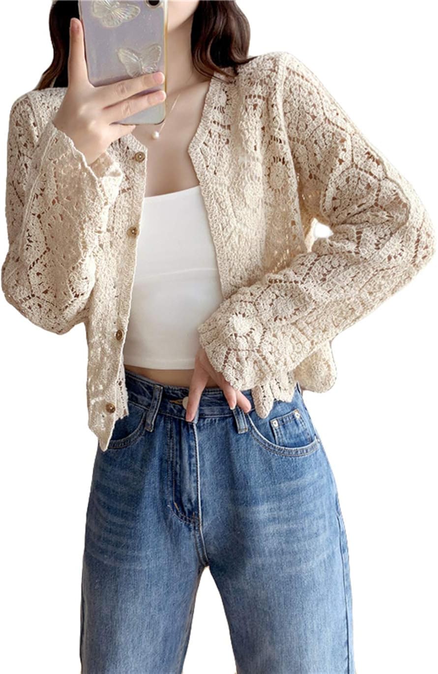zhongjue カーディガン レディース 長袖 レースカーディガン 薄手 透かし編み ショート丈 トップス 羽織り カジュアル 新作 大人気 日焼け止め 春 夏 冷房対策 レースガウン かわいい zhongjue カーディガン レディース 長袖 レースカーディガン 薄手 透かし編み ショート丈 トップス 羽織り カジュアル 新作 大人気 日焼け止め 春 夏 冷房対策 レースガウン かわいい