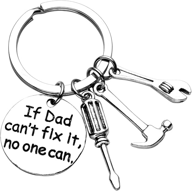 JSDDE Silver Keyring with Screwdriver Wrench Hammer - If Dad Cant Fix it, No One Can