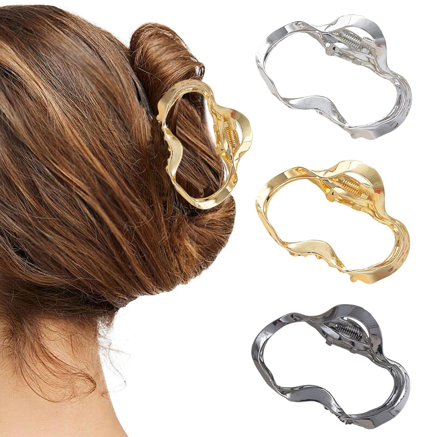 3PCS Metal Hair Claw Clips, Gold Hair Claw Barrettes No Slip Claw Clip for Thick Hair, Hair Jaw Clamps Hair Accessories for Women and Girls