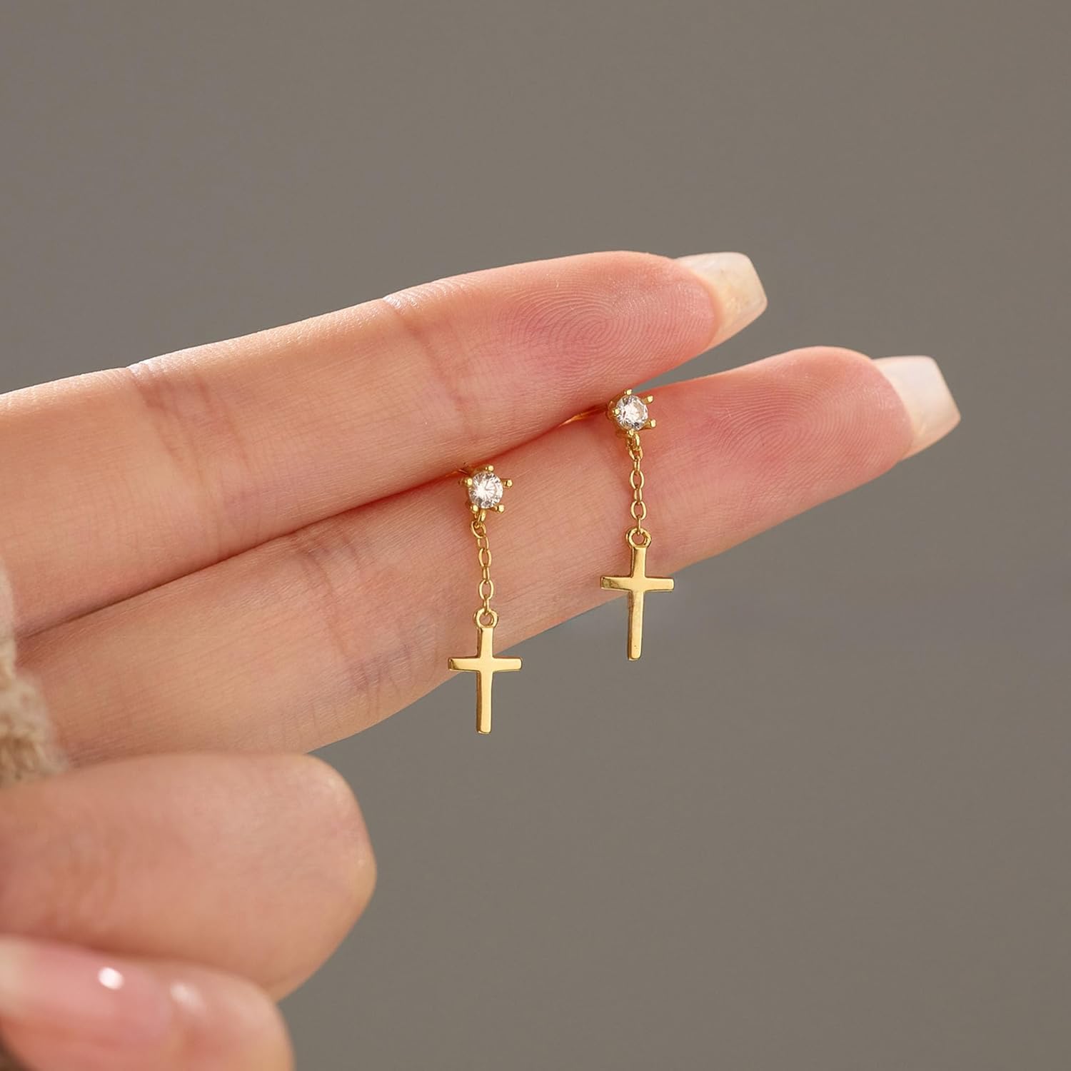 925 Sterling Silver Cross Hoop Dangle Earrings for Women Mother 14K Gold Plated Dangle Cross Tassels Earrings Cubic Zirconia Cartilage Hypoallergenic Drop Christian Halloween Wedding Jewelry Gift - Image 5