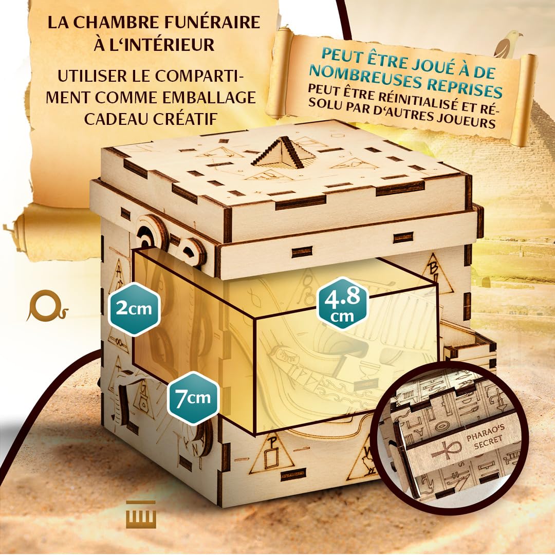 INSCAPE Pharaoh´s Secret Boîte - Escape Room in A Box - Puzzles d'esprit pour Adultes - Compartiments cachés - Boîte en Bois - Gadget