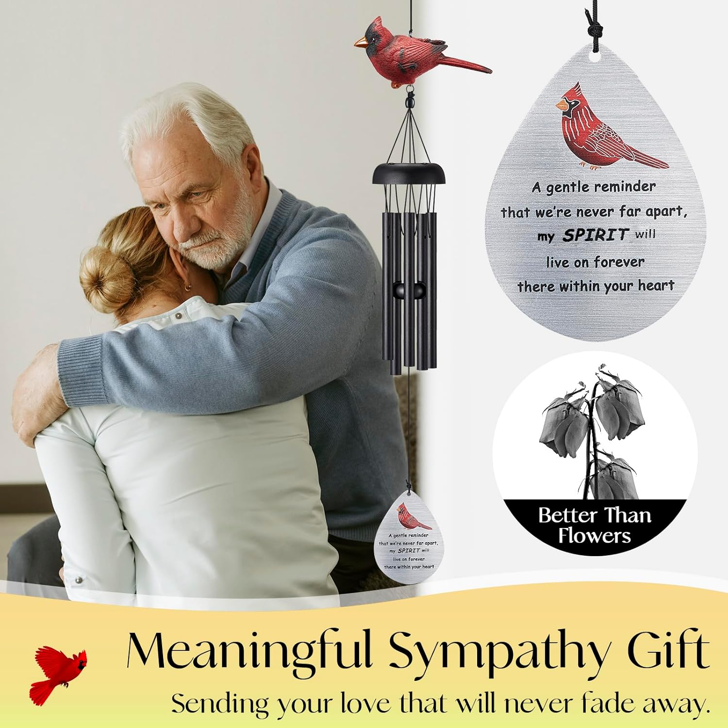 Memorial Wind Chimes for Outside,Cardinal Wind Chimes for Loss of Loved One,Sympathy Wind Chime,Memorial Gifts for Loss of Mother,Sympathy Gifts for Loss of Dad,Windchimes in Memory of a Loved One