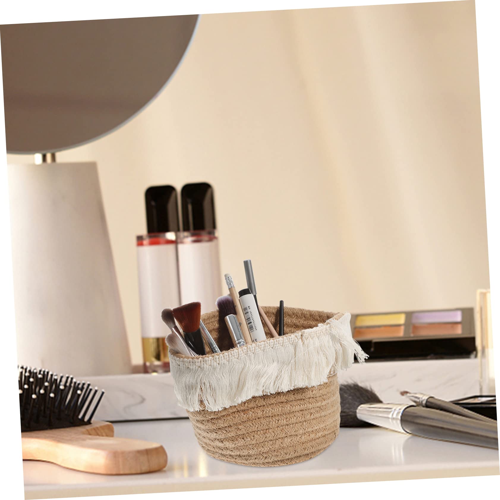 ERINGOGO Handmade Storage Basket Woven Jute Small Collapsible Decorative Home Bedroom Rustic Farmhouse Style