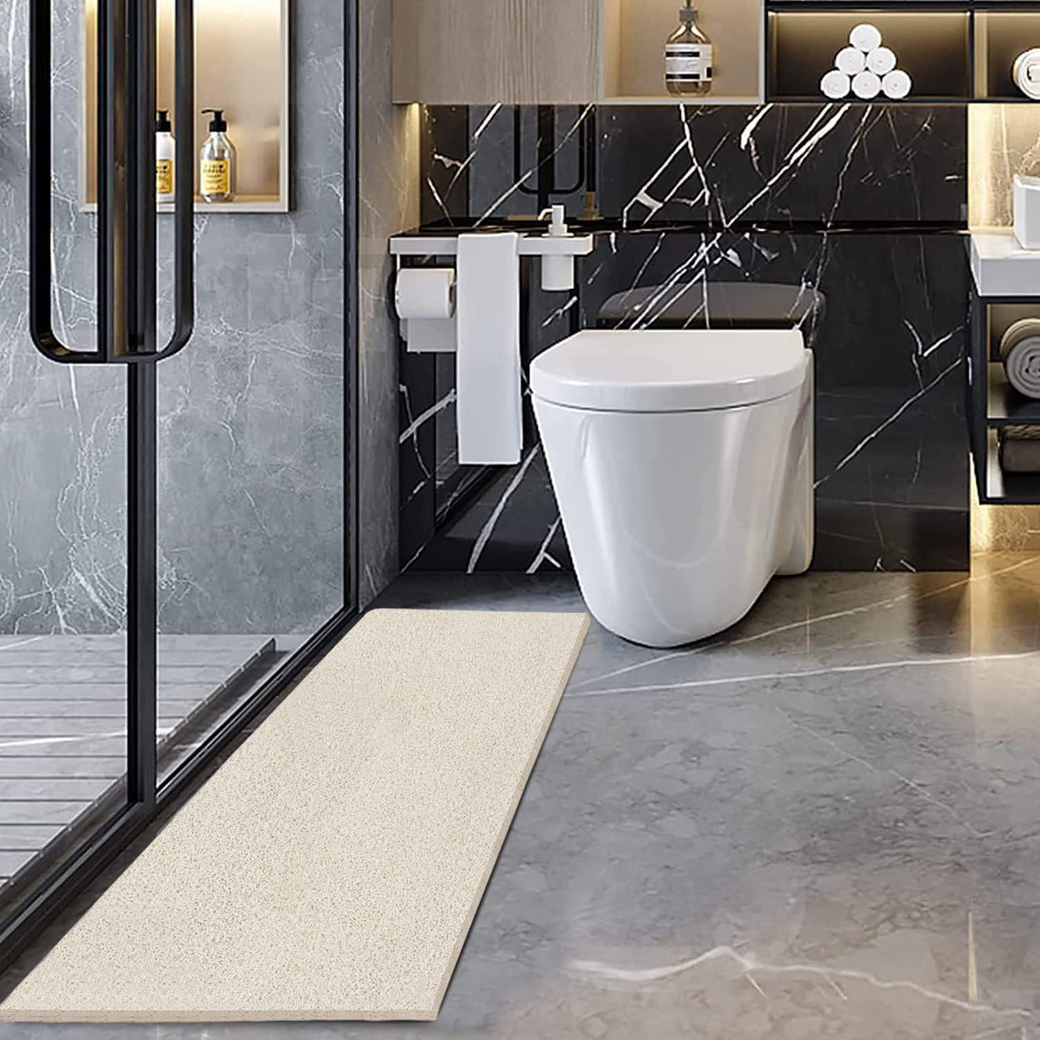 Tappetini da doccia antiscivolo senza ventose, 43 x 140 cm, tappetino da bagno per superficie ruvida della vasca, tappetini in luffa per doccia e bagno, asciugatura rapida, beige