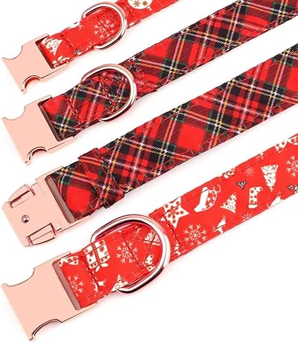 Miniatura 5 de Beirui Lindo collar de Navidad para perro hembra con flor, collares de perro con patrones navideños, collar rojo suave para mascotas ajustable para