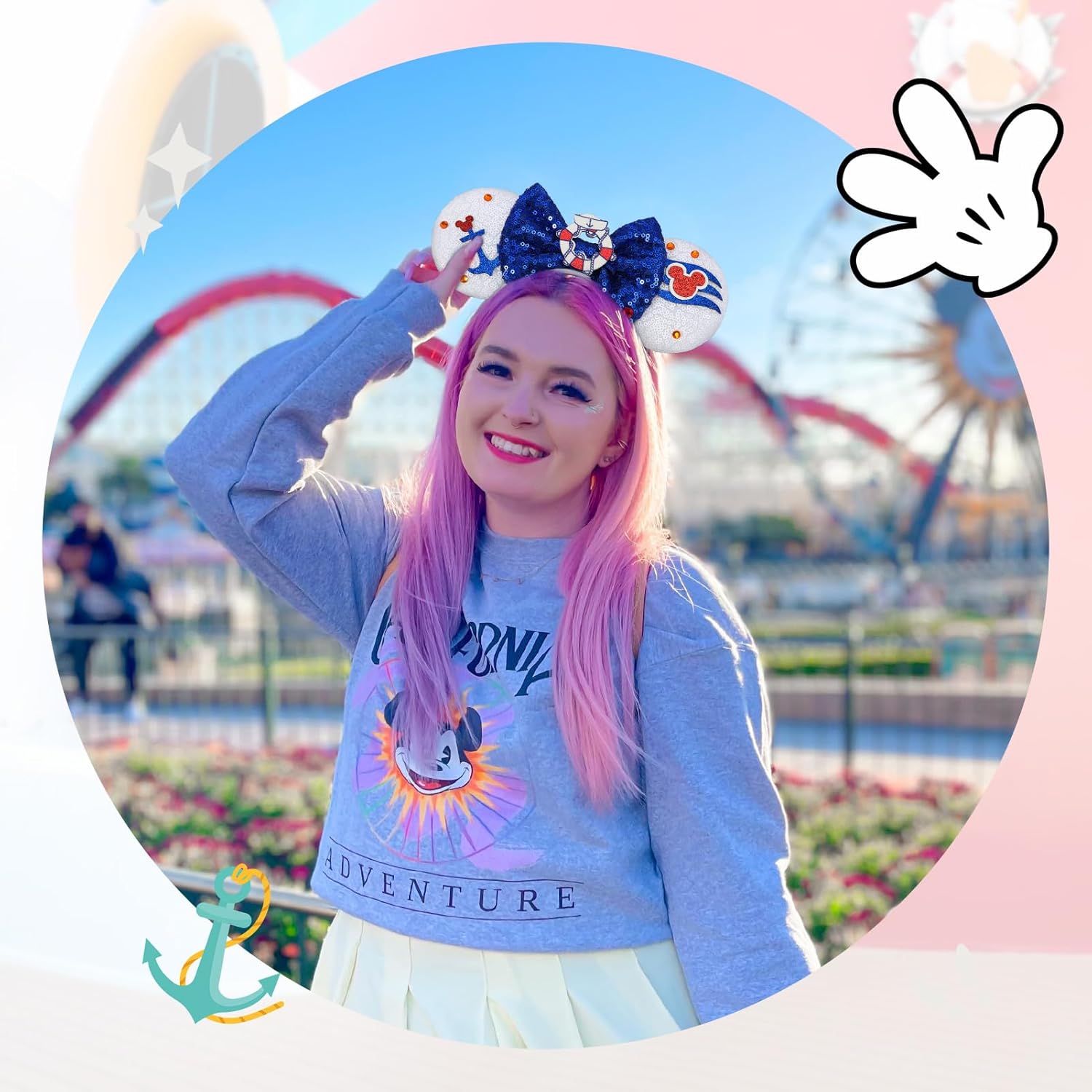 ETLUK Cruise Mouse Ears Headband, Nautical Ears Sequin Bow Headbands for Adult Women Girls, Parks Ears for Cosplay Accessories Party Decorations - Image 5