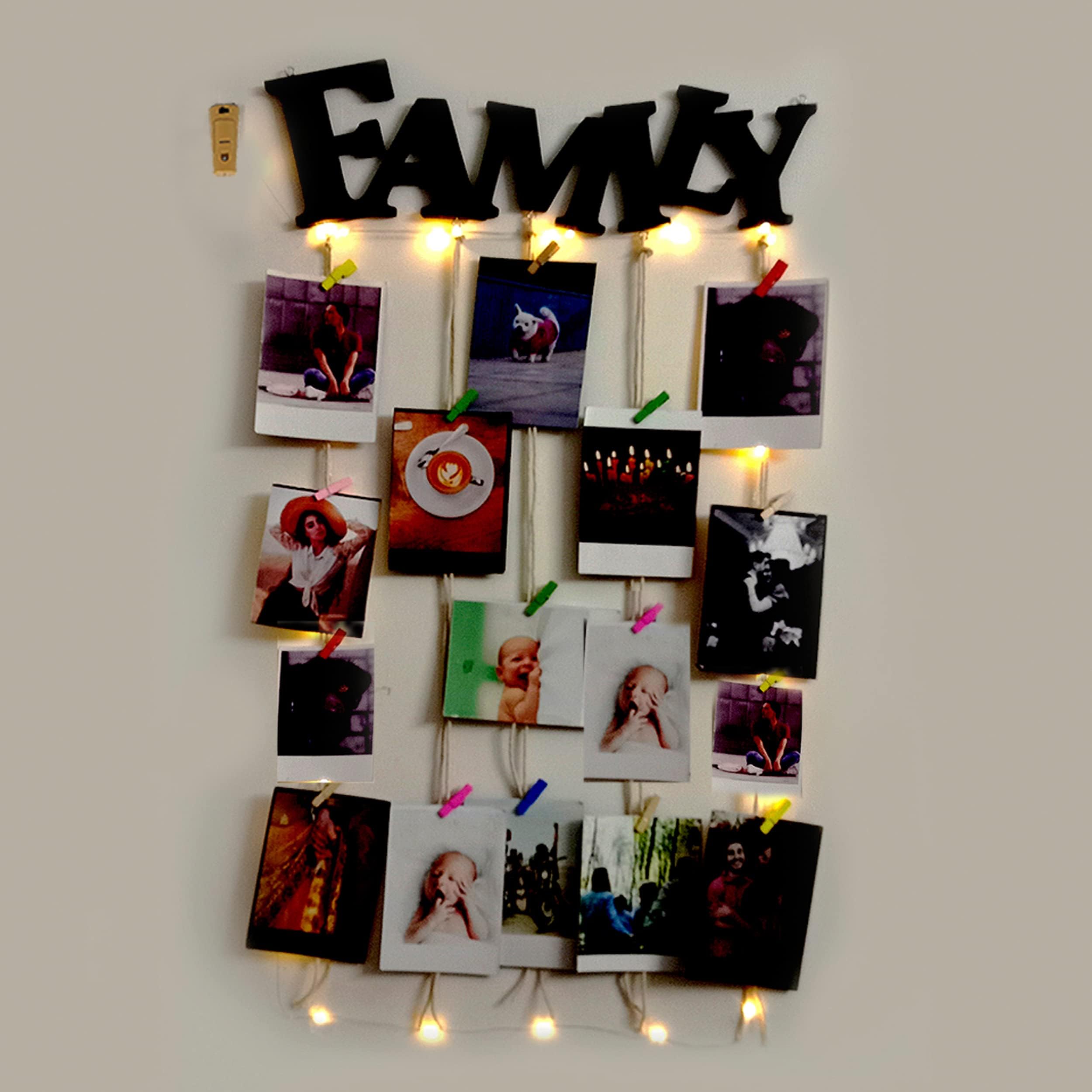 VAH- Kya Bat Hai !! photo wall hanging, memories wall hangings, hanging photo frames, moments wall-hanging, photos hanging for decoration with light (Pack Of 1 LED, 1 Tap & 16 Wooden Clips)