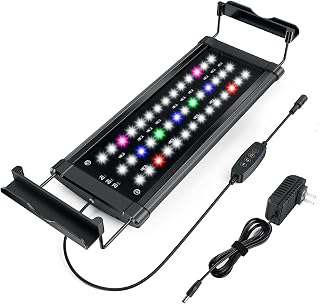 LED Aquarium Light , Fish Tank Light with Extendable Brackets, White and Blue LEDs & Full Spectrum Fish Tank Light for Aquatic Reef Coral Plants and Freshwater Fish Tank, Black