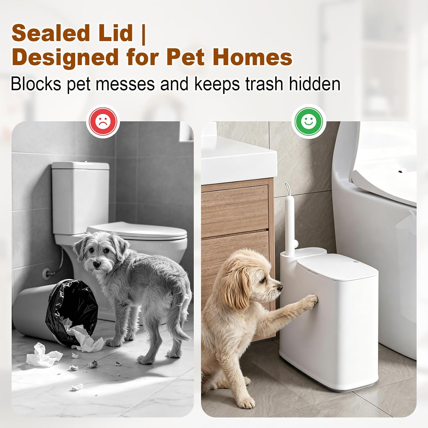 Bathroom Trash Can with Disposable Toilet Brush, 36 Refills and Trash Bags