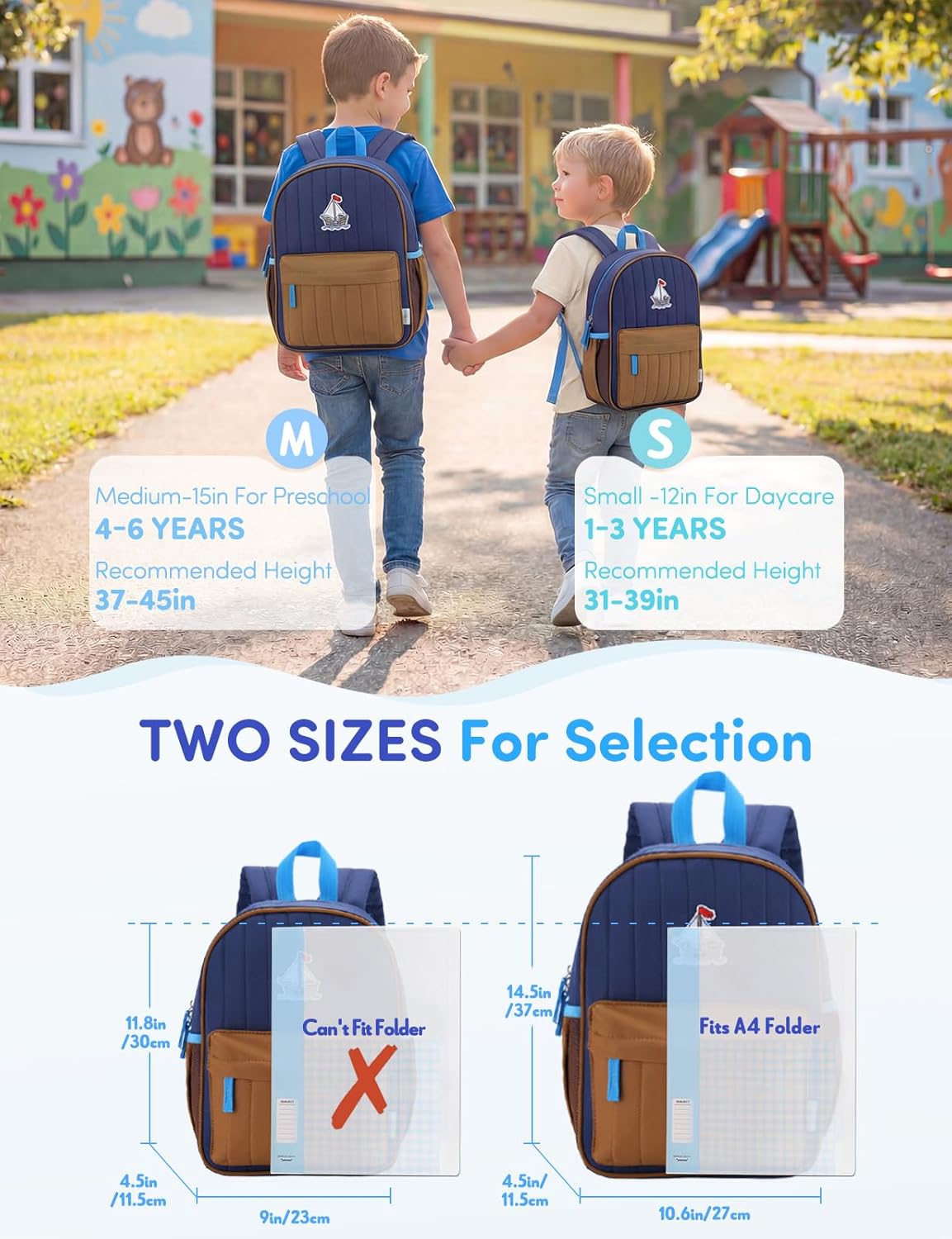 VASCHY Toddler Boys Backpack, Kids' Small Lightweight Quilted Color-blocked Bookbag School Backpack for Kindergarten Children Navy Brown - Image 2