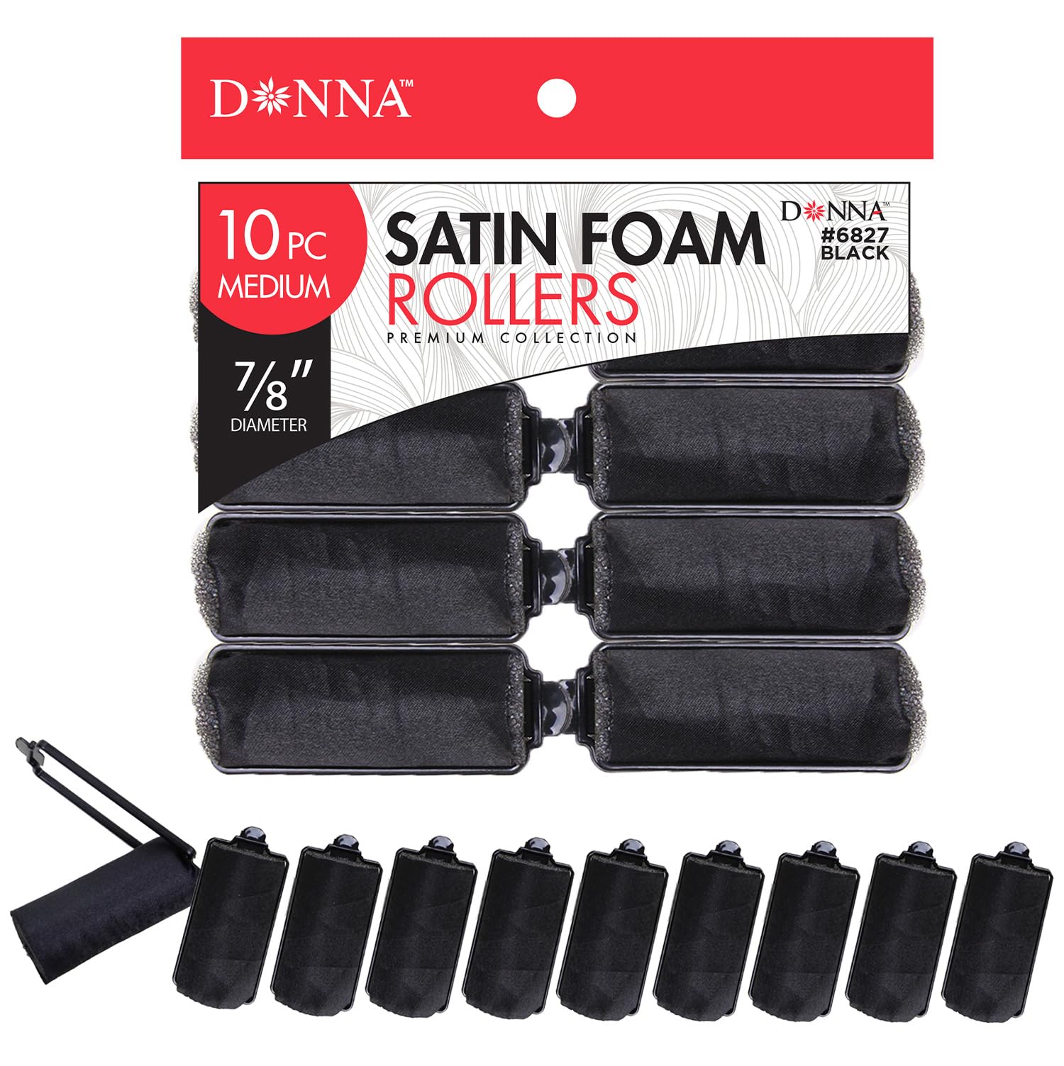 DONNA Silky Sastin - Rodillo de espuma de 7/8 pulgadas (profundidad), mediano, 10 rodillos de espuma, rizadores de pelo, pinzas para el cabello para peluquería, rizador de cabello sin calor, color