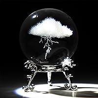 HDCRYSTALGIFTS 3D Lightning Cloud Crystal Ball Paperweight with Stand - 60mm K9 Glass Sphere for Feng Shui Home Decor Ornaments