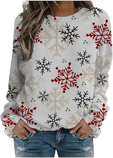 DIYIOUZHOU Christmas Pullovers Woman Cute Long Sleeve Soft Plus Size Park with Pocket Pullover Crew Neck Baggy Sweatshrit Woman