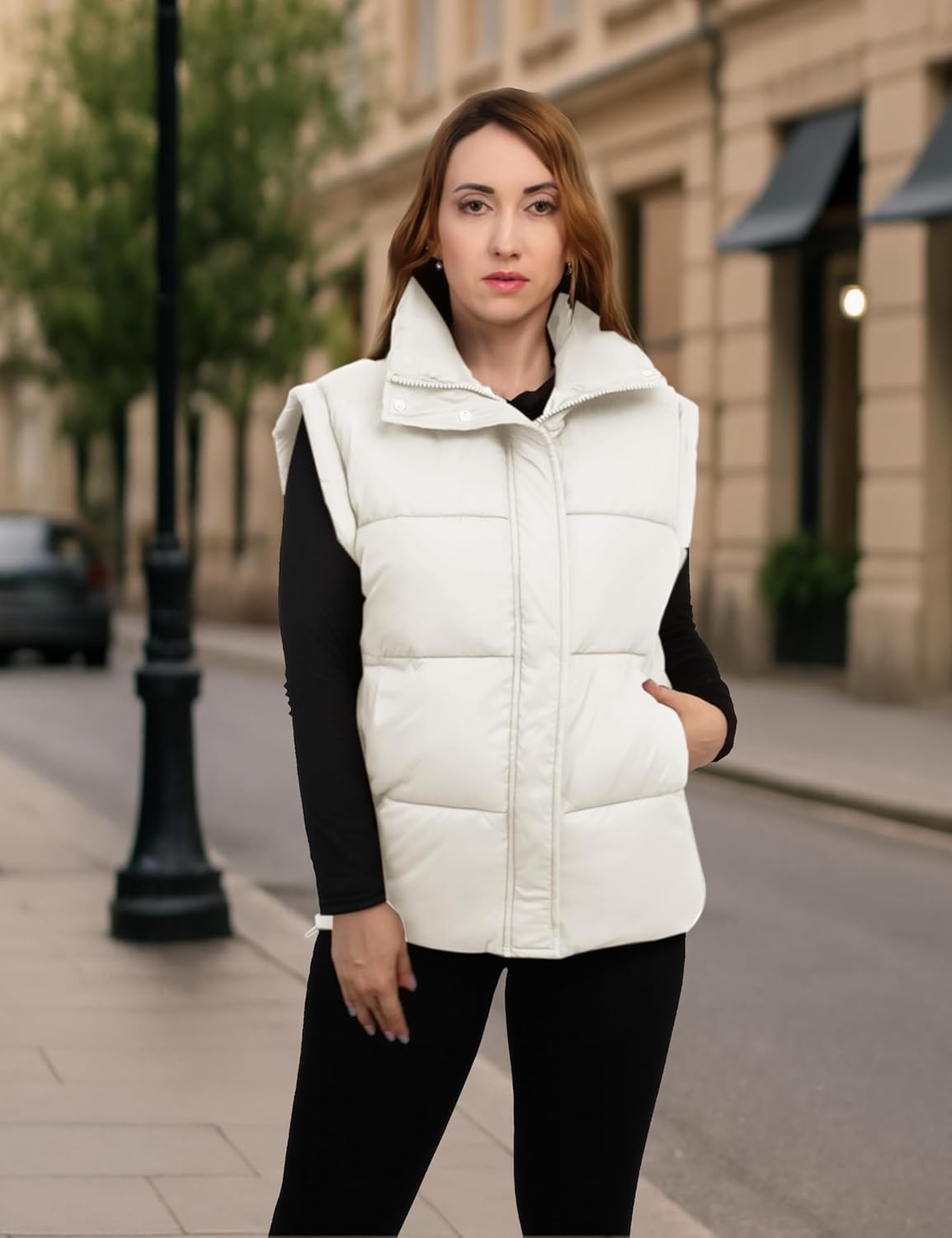 Womens Oversized Quilted Vest Bubble Stand Collar Sleeveless Zip up Puffer Vest Warm Padded Jacket Coat - Image 2
