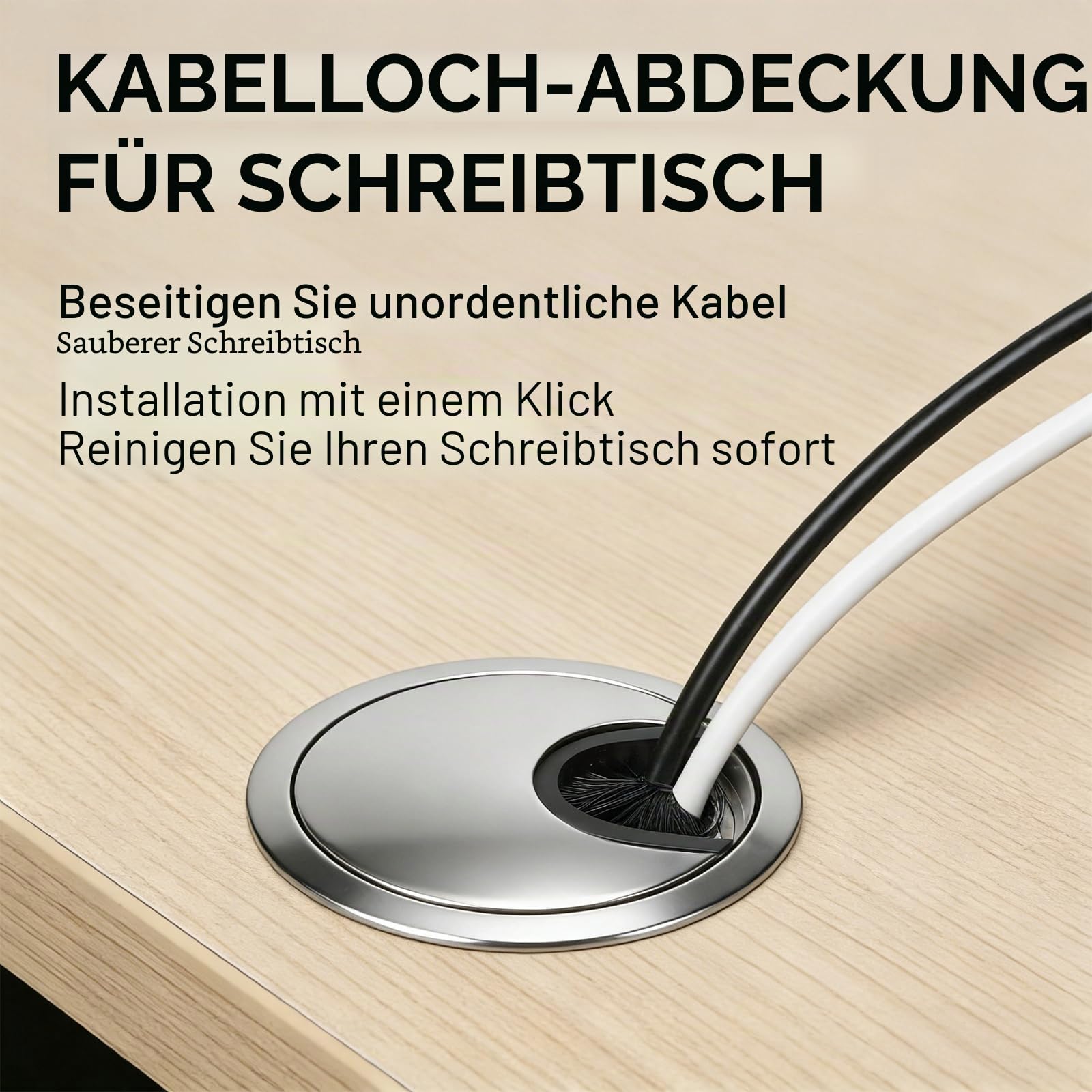 Luabueb 2 Stück Kabeldurchführung Schreibtisch 60mm Silber Kabeldurchlass Metall Schreibtischlochabdeckung mit 1 Stück 60mm Lochsäge für Schreibtische Computertisch Arbeitstisch Bürotisch Spieltisch | Runde Tischkabeldurchführung mit Lochsäge für Tischkab
