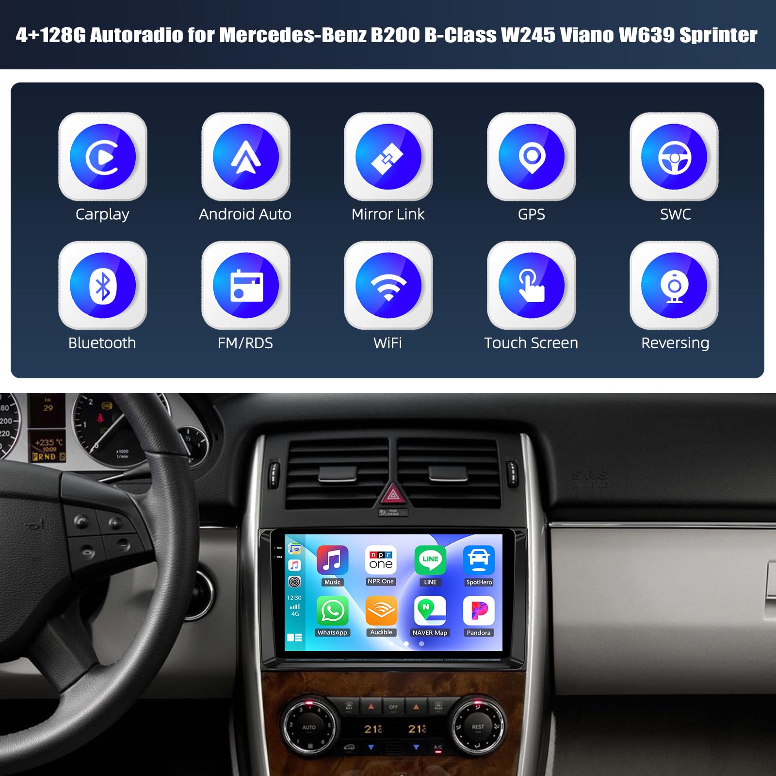 CAMECHO 4+128G radio samochodowe z systemem Android 15 do Mercedes-Benz