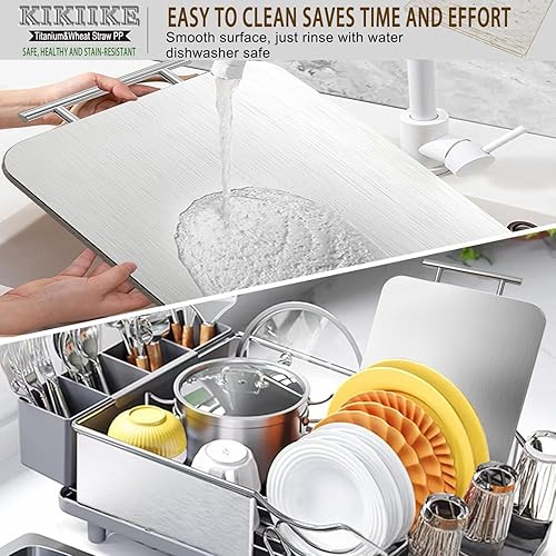 Miniatura 4 de Tabla de cortar de titanio, tablas de cortar de titanio puro de doble cara para cocina, titanio puro y paja de trigo, tablas de cortar de metal de