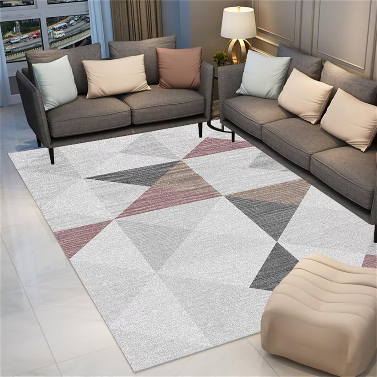 Tapis de salon triangulaire géométrique moderne 120x170cm