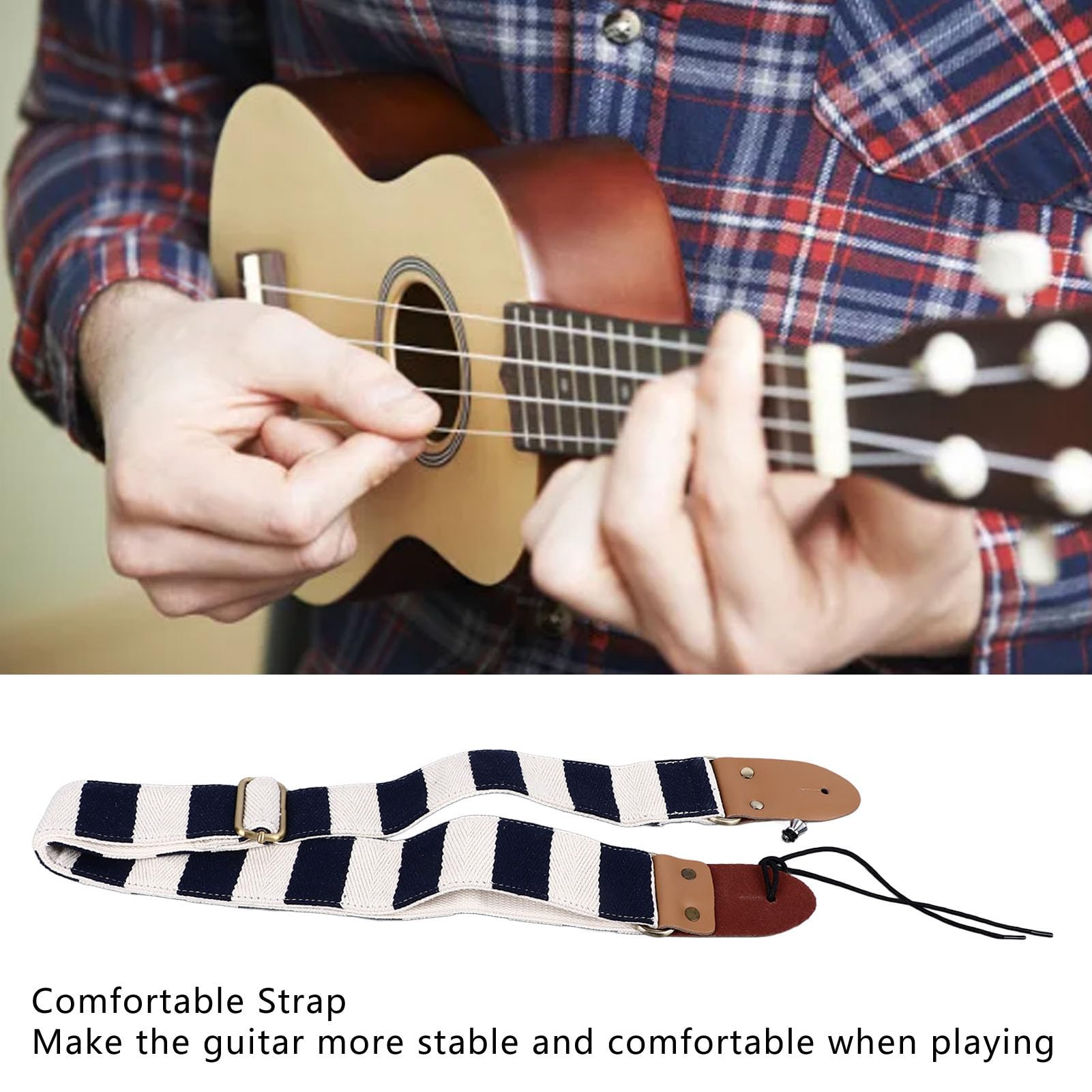 Correa de Guitarra Patrn de Rayas Elegante Cuero de Algodn Engrosado Correa Ajustable para bajo de Guitarra Cinturn (Azul real