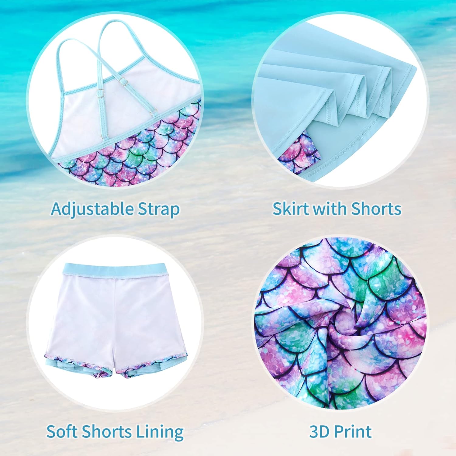 Girls Tankini Swimsuit Two Piece Bathing Suit with Adjustable Strap 3-13 Years - Image 6