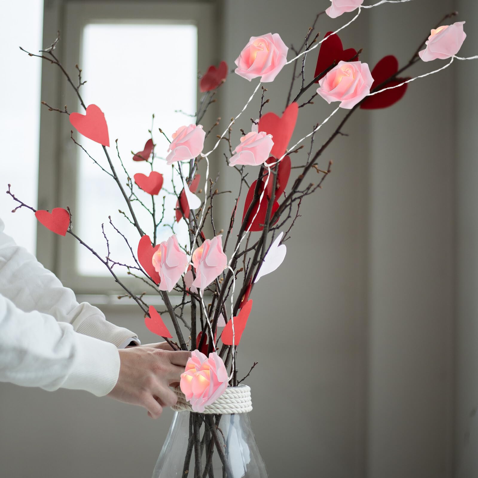 Baluue Luci a Stringa Rosa a Forma di Rosa 20 Led, Alimentate a Batteria, Filo di Rame Delicato per Decorazioni Matrimonio e Natale