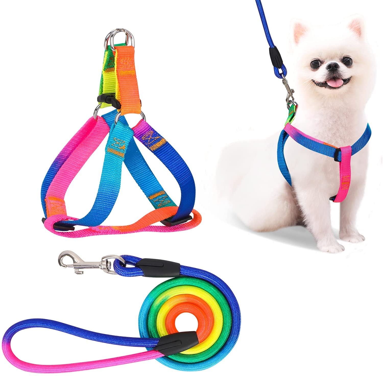 Pets Empire Dog Harness & Leash Set Adjustable No Pull Safe Nylon Pet Harness with Leash for Outdoor Walking for Small to Medium Dog Rainbow (X-Ssmall -Harness (28-42cm)) (B09MTS2XBM) Amazon Price History, Amazon Price Tracker