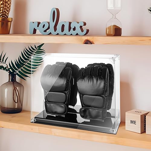 Miniatura 6 de Vitrina de guantes de MMA con parte trasera de espejo, 2 soportes para guantes, guante de boxeo acrílico de kickboxing de medio dedo con soporte