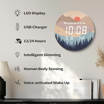 Digital LED Wall Clock for Home & Office, Wilderness Sunset, 12''