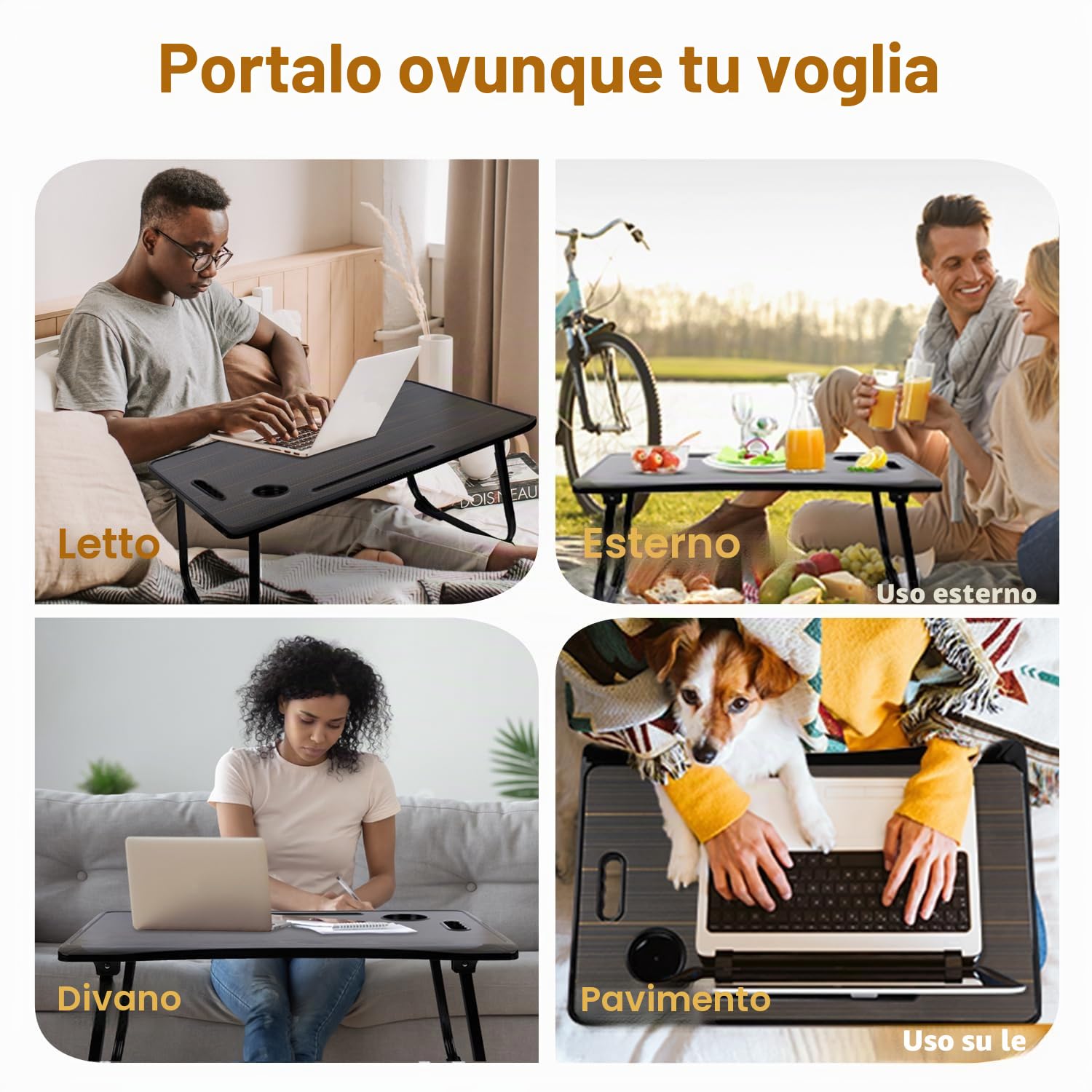 Amaredom - Vassoio da Scrivania per Computer Portatile, Pieghevole, Portatile, Supporto da Lettura con Cassetto e Portabicchieri, per Mangiare La Colazione sul Letto/Divano/Divano - Nero