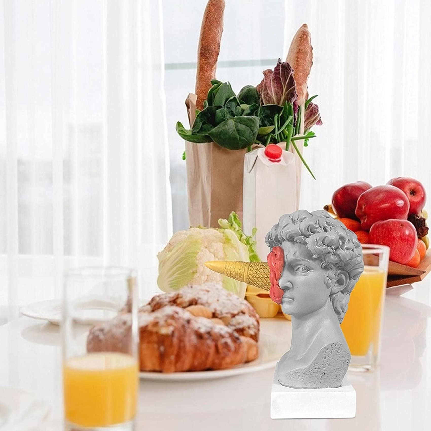 PRATYAHARA Ice Cream Smashing David Statua Europea Moderno Semplice David Busto Statua Camera Da Letto Soggiorno Portico Desktop Decor A