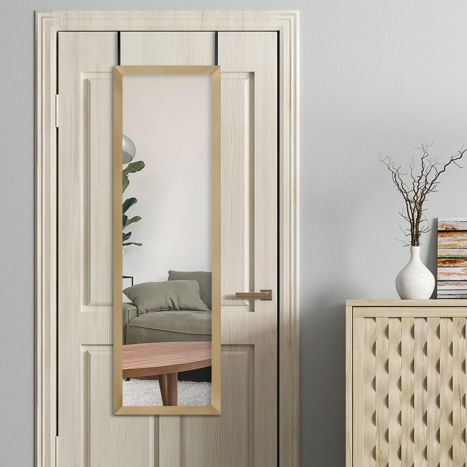 Mirrorize Full Length Over The Door Mirror Gold 42"X14", Long Door Hanging Mirror, Large Mirrors for Wall Full Body, Shatterproof Tall Floor Mirror 6 piezas