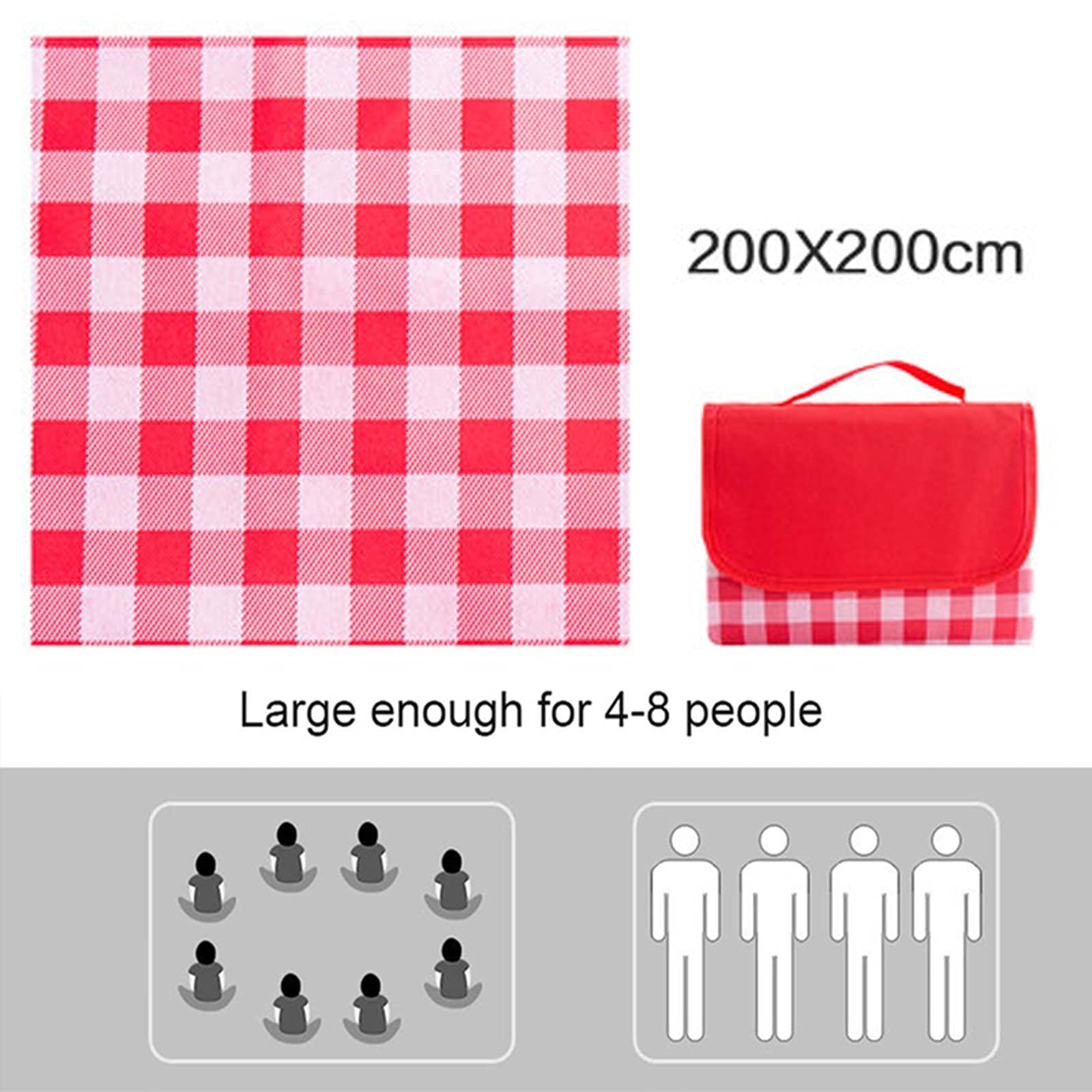 Couverture de Pique Niques, 200 x 200 cm, Natte de Plage Imperméable, Tapis Pique Niques Nappe Picnic pour Extérieur Camping Parc Cour (Color : Red Grid)