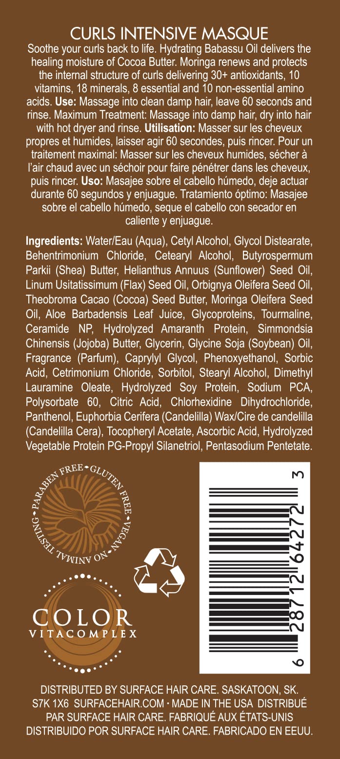 Surface Hair - Curls Intensive Masque, Hydrate, Protect And Heal With Cocoa Butter And Babassu Oil, 6 Fl. Oz.