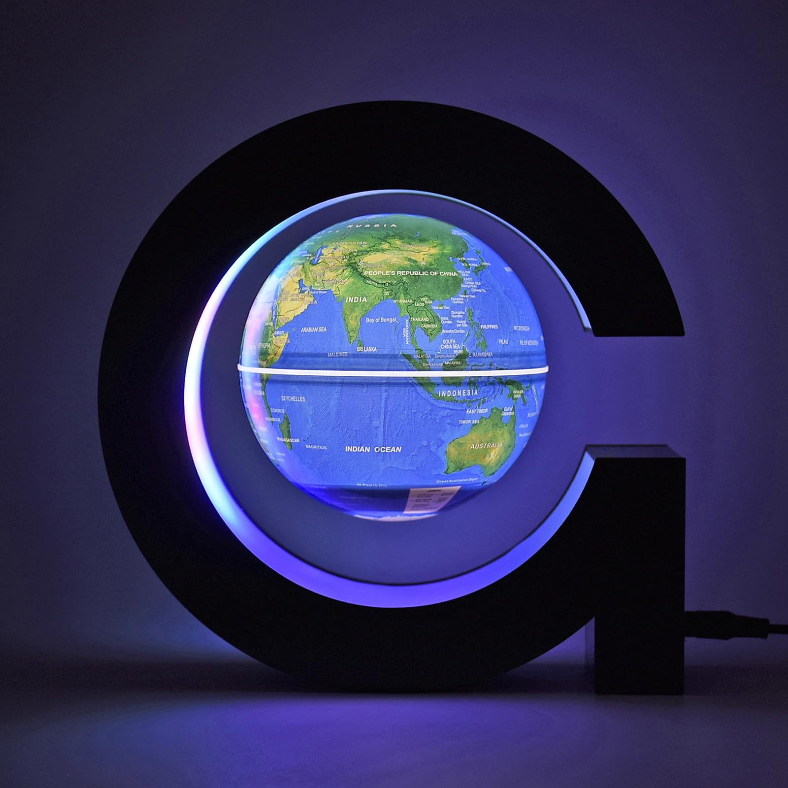 BEBEVOGUE Personalized Magnetic Levitating Globe with Wireless LED Light Anti Gravity Floating Globe World Map Cool Birthday Gift for Men Boss Kids Home Office Desk Gadget Decor (Black)