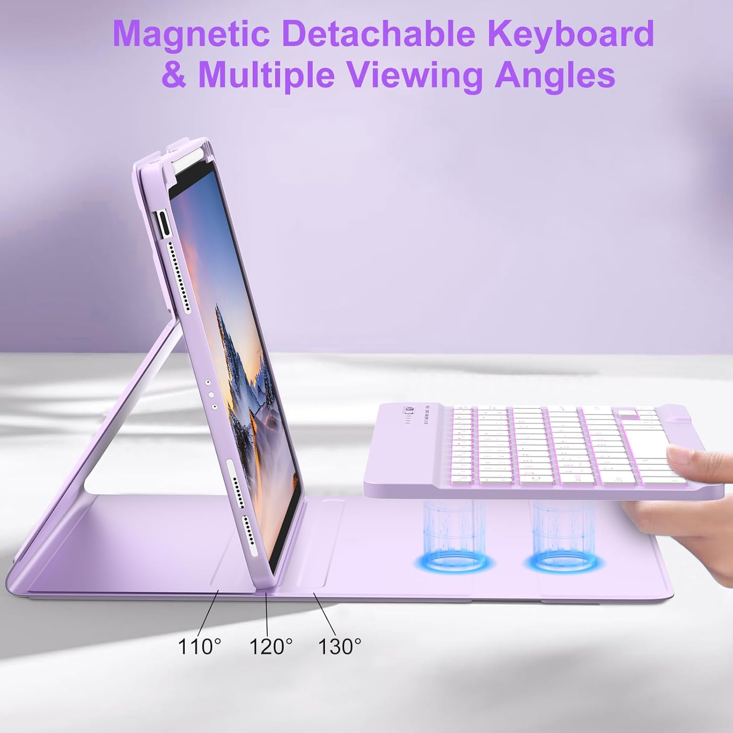 COO for iPad Air 11-inch Case with Keyboard (M3/M2, 2025/2024) & iPad Air 5/4th Gen (2020/2022), 7-Color Backlight, Folio Cover with Pencil Holder for iPad Pro 11 (4th/3rd/2nd/1st Gen) - Light Purple