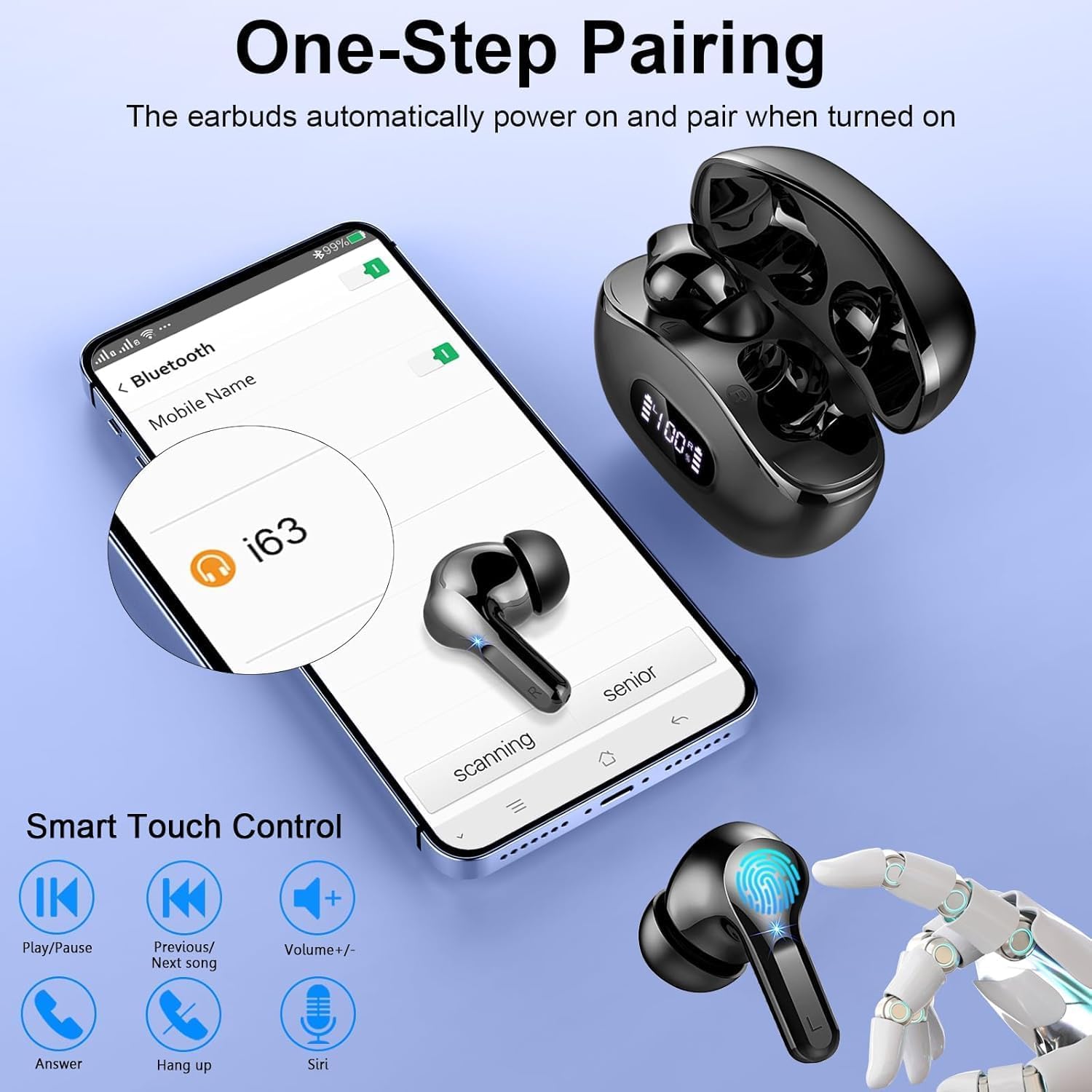 Écouteurs Bluetooth 5.4 Sans Fil, Casque Bluetooth Stéréo Hi-Fi, Oreillette Bluetooth Micro CVC8.0 Anti-Bruit, 48H Autonomie, Ecouteurs sans Fil Contrôle Tactile, Étanche IP7 Sport pour iOS/Android