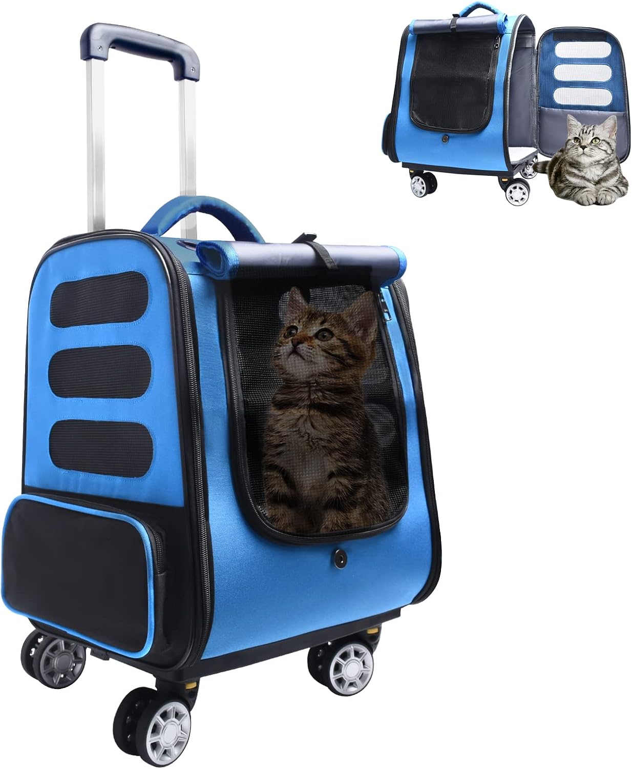 GJEASE Pet Rolling Carrier Backpack with Wheels for up to 25 Lbs,Pet Rolling Backpack with Durable Handle and Flexible Wheels,Breathable…