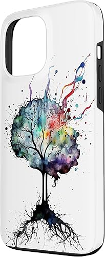 Vista 2 de iPhone 13 Pro Max Watercolor Brain Art, funda de neuronas