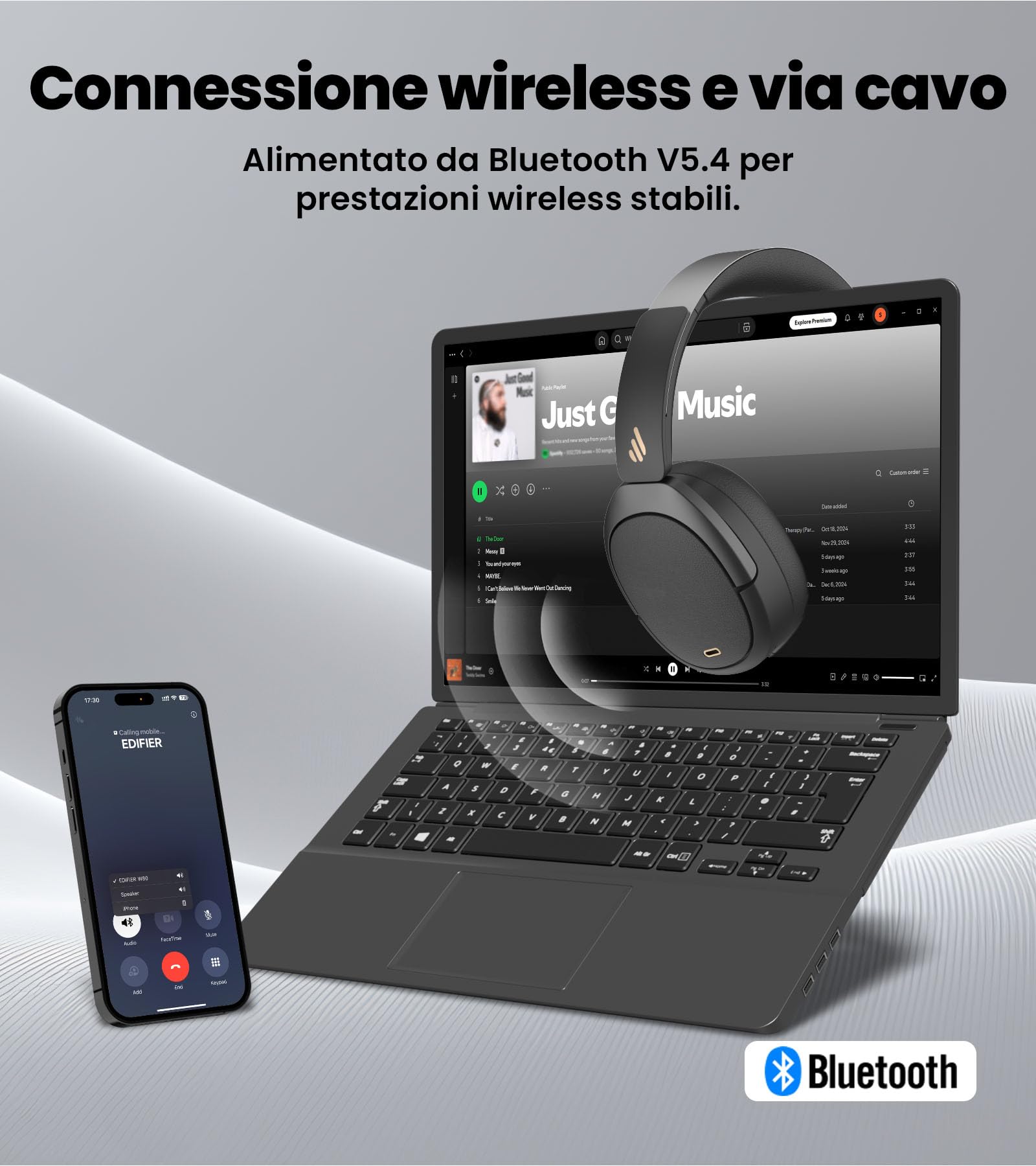 Edifier W80 Cuffie Over-Ear con LDAC & Hi-Res Wired & Wireless, Nero | -49db ANCmultipoint, Chiamate AI Chiare, Ricarica Rapida, Bluetooth 5.4, Comode, Trasportabili