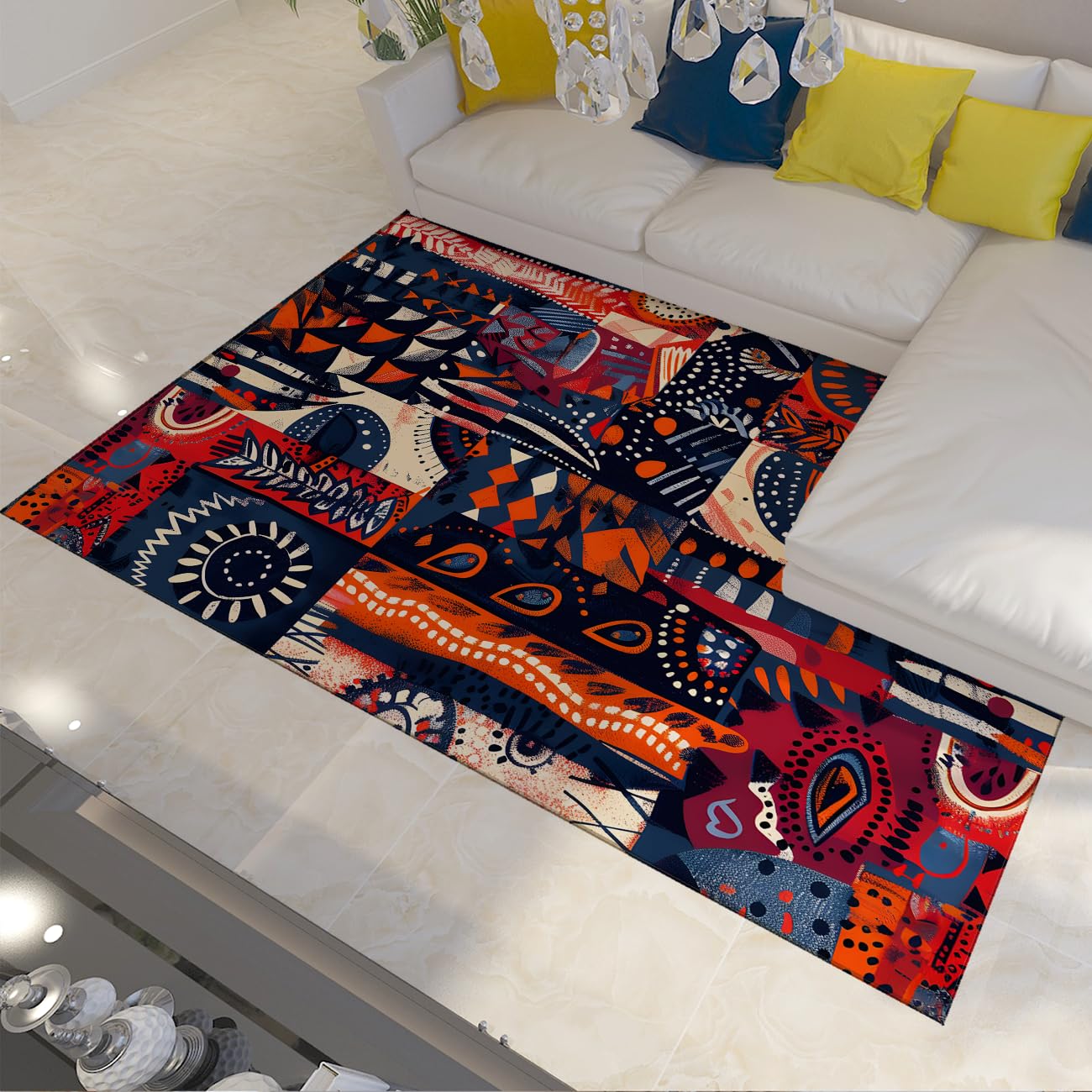 Tapis vintage 120x180 rustique lavable et carpette ethnique antidérapante de salon