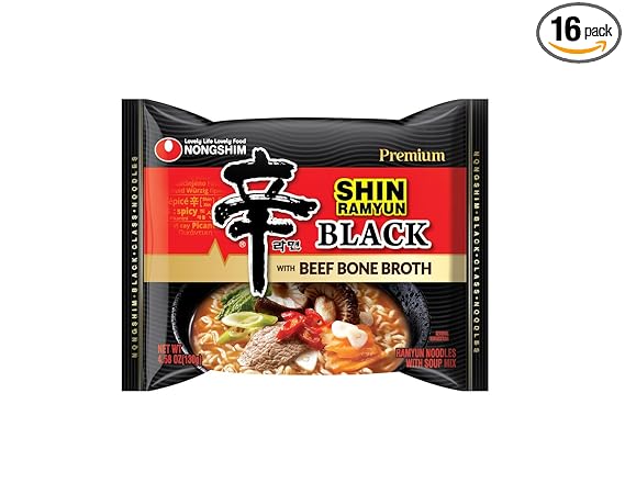 Nongshim Ramen Noodles, Gourmet Instant Ramen, Premium Microwavable Noodle Soup, Shin Black, 4.58 Ounce (Pack of 16) - Packaging Graphic May Vary