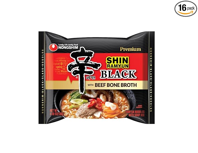Nongshim Ramen Noodles, Gourmet Instant Ramen, Premium Microwavable Noodle Soup, Shin Black, 4.58 Ounce (Pack of 16) - Packaging Graphic May Vary