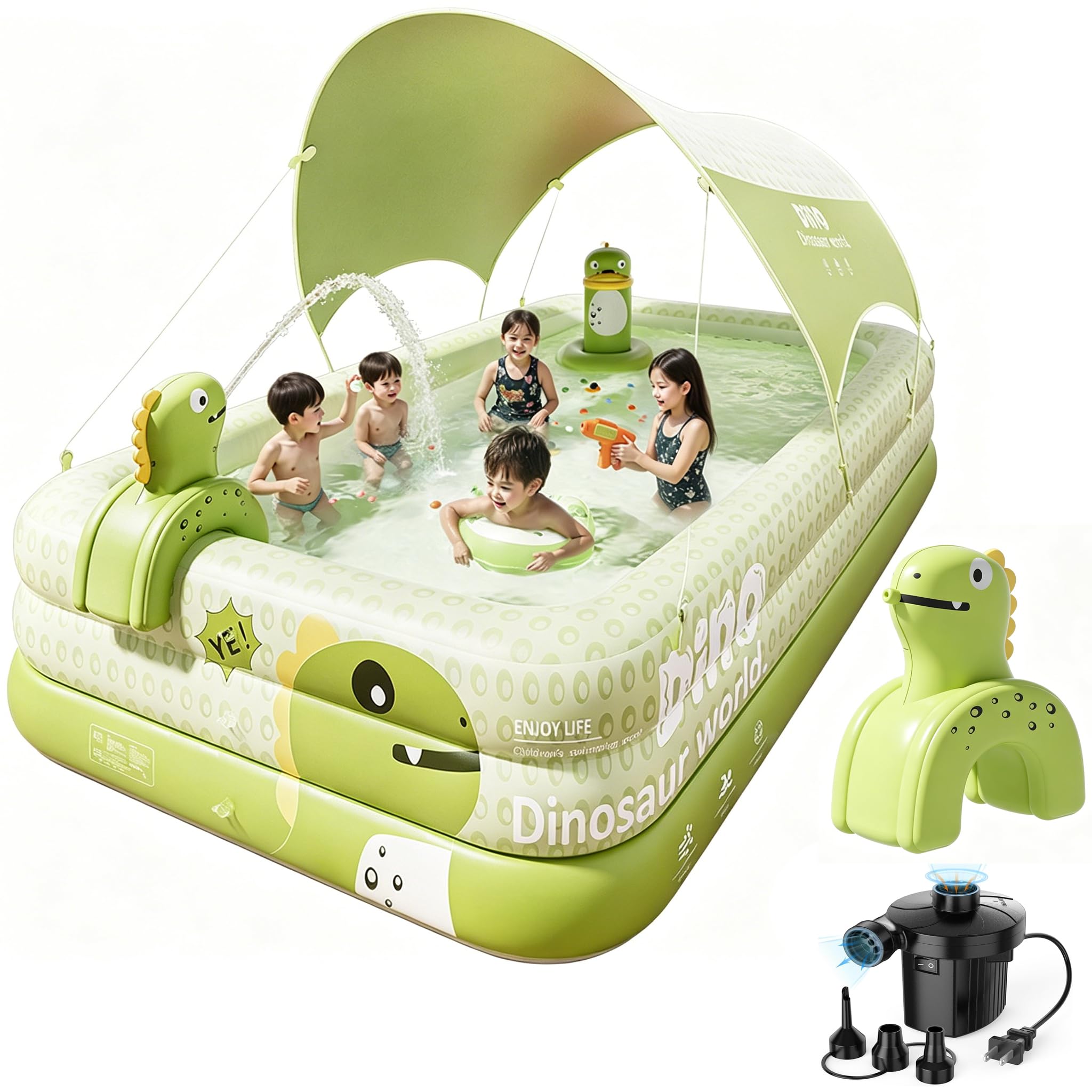 Photo 1 of Inflatable Swimming Pool with Canopy & Air Pump & Inflatable Water Spray Gun, 118" Swimming Pool for Adults, Large Blow Up Pool Ideal for Family Backyard Garden Party, Outdoor Summer Fun